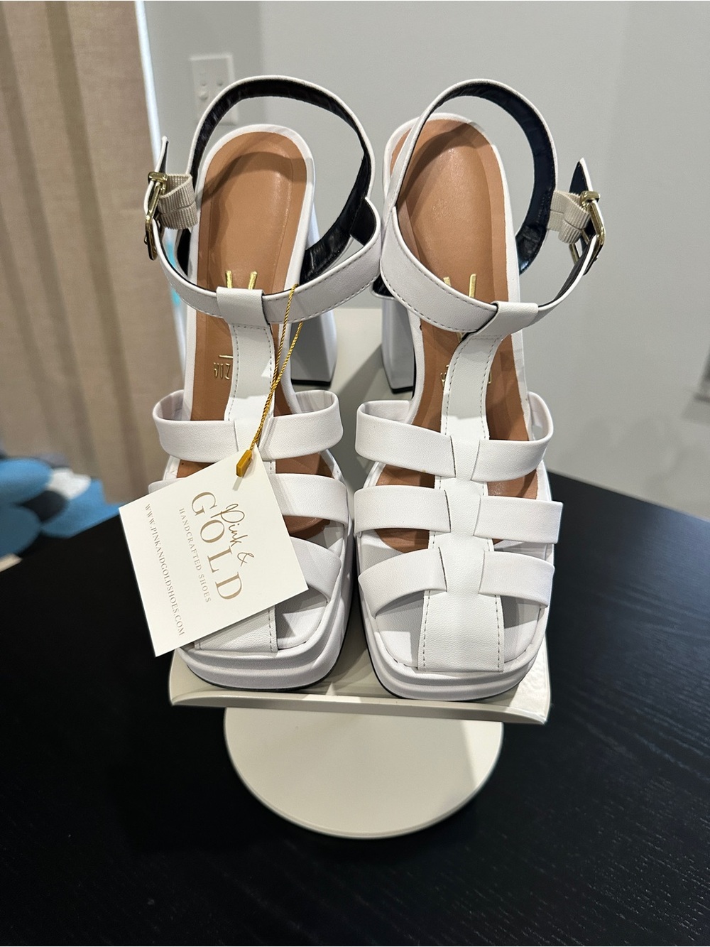 White Strappy Block Heel Sandals with Ankle Strap